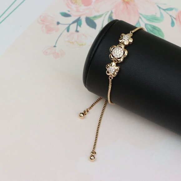 Elegant Rose Gold Adjustable Flower Bracelet with Sparkling Stones, XPAB0616 - Picture 7 of 12